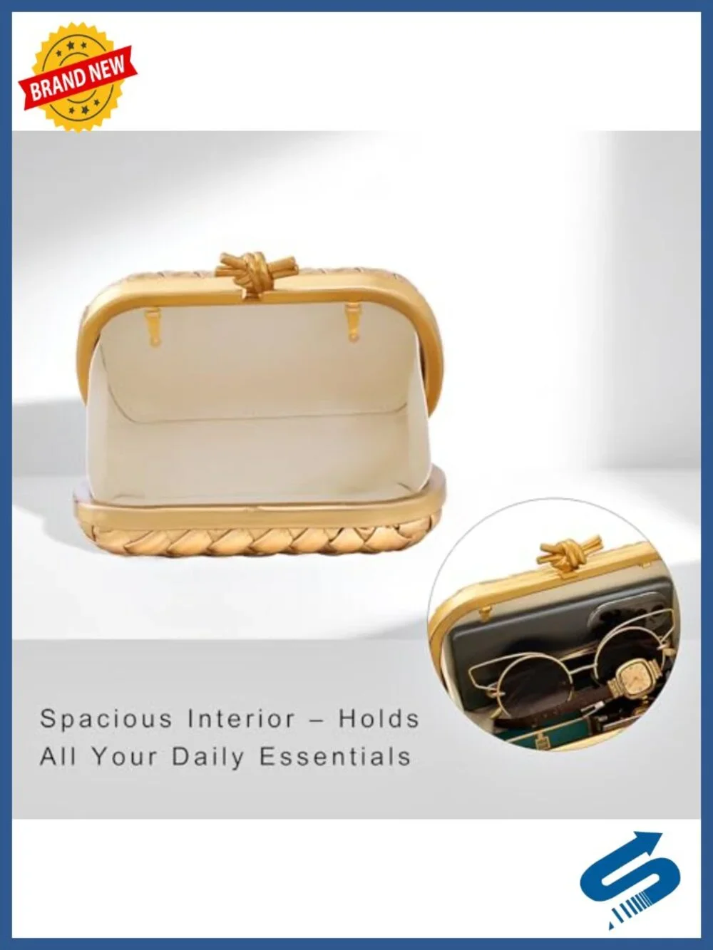 Handwoven PU Leather Clutch Evening Bag with Chain Strap for Wedding Party